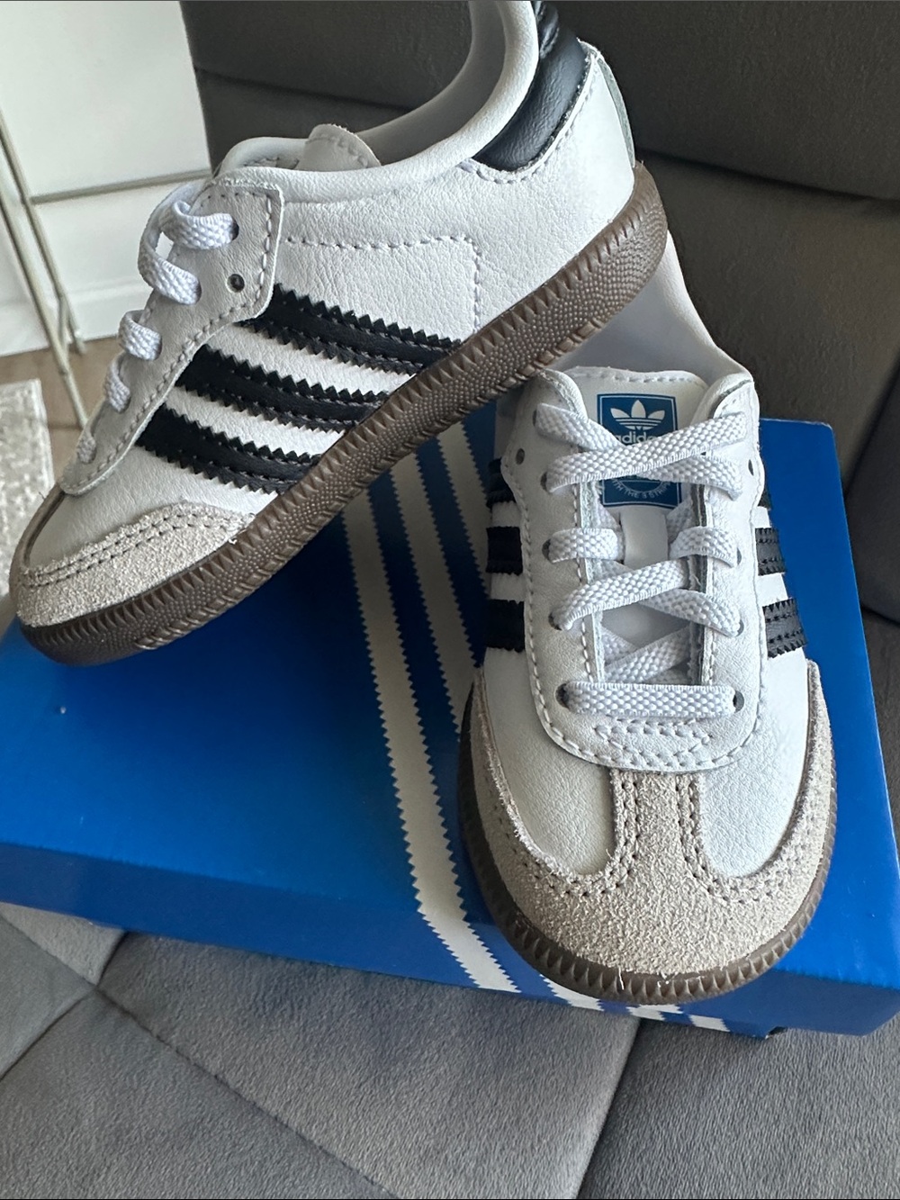 adidas Kids Samba Sneakers in White and Black with Gum Sole - Picture 6 of 13